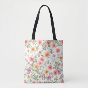 Roze wilde roos bloemmotief, boho draagtas