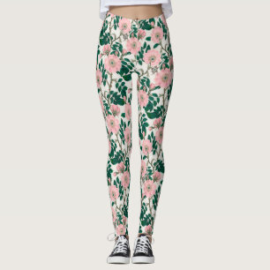 Roze Wilde Rozen Bloemen & Groene bladeren Patroon Leggings