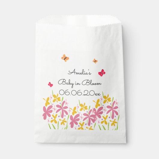 Roze Wildflower Baby in Bloom Gepersonaliseerd Bedankzakje (Voorkant)