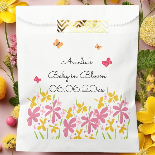 Roze Wildflower Baby in Bloom Gepersonaliseerd Bedankzakje
