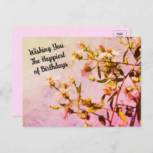Roze Wildflower Birthday Briefkaart (Voorkant / Achterkant)