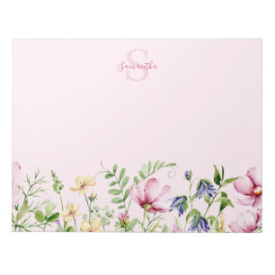 Roze Wildflower Bloemen Monogram Notitieblok
