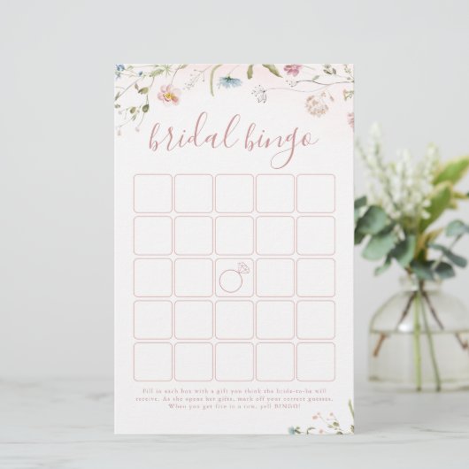 Roze Wildflower Boho vrijgezellenfeest bingo (Staand voorkant)