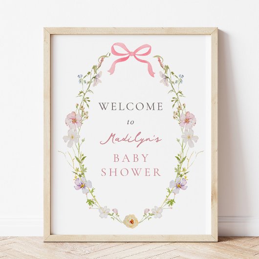 Roze Wildflower Bow Baby shower Welkomstbord Poster