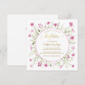 Roze Wildflower Doop Kaart Goud Lettertype (Voorkant / Achterkant)