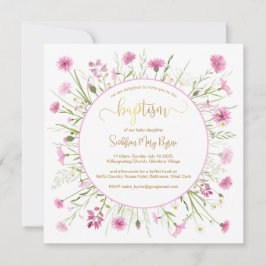 Roze Wildflower Doop Kaart Goud Lettertype