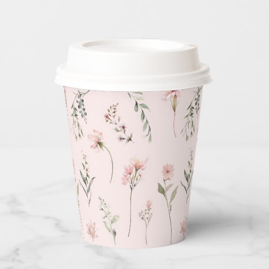 Roze Wildflower en Sage Groen Groen Groen Feest Papieren Bekers (Voorkant)