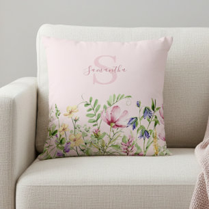Roze Wildflower Floral gepersonaliseerd Sierkussen