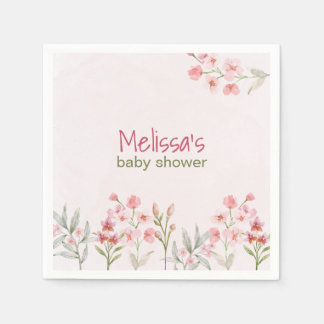 Roze Wildflower Garden Baby shower servetten