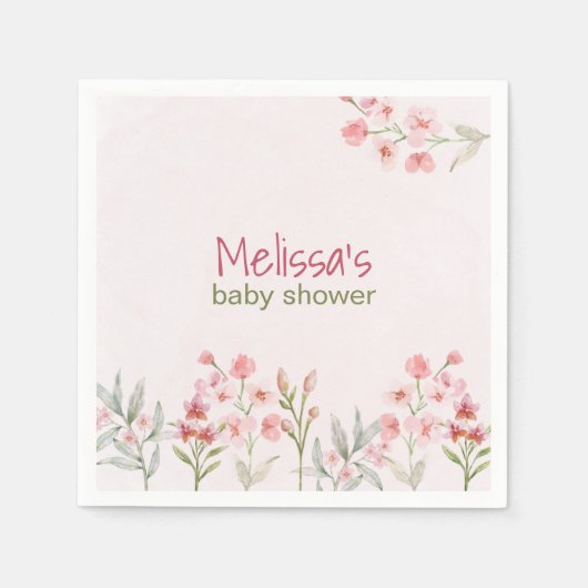 Roze Wildflower Garden Baby shower servetten (Voorkant)