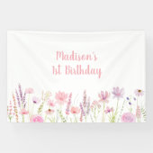 Roze Wildflower Garden Verjaardag Spandoek (Horizontaal)