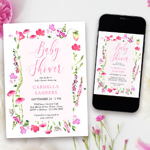 Roze Wildflower Girl Baby shower Dainty Floral IV Kaart