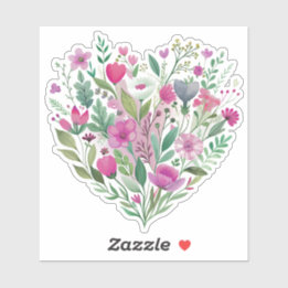 Roze Wildflower Heart Custom-Cut Vinyl Sticker