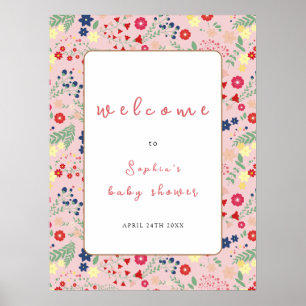 Roze Wildflower Lijst Meisje Baby shower Welkom Poster