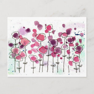 Roze Wildflower Meadow Waterverf Flowers Briefkaart
