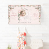 Roze Wildflower Miss Onederful Meisje 1e Verjaarda Spandoek (Insitu)