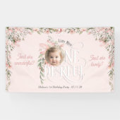 Roze Wildflower Miss Onederful Meisje 1e Verjaarda Spandoek (Horizontaal)