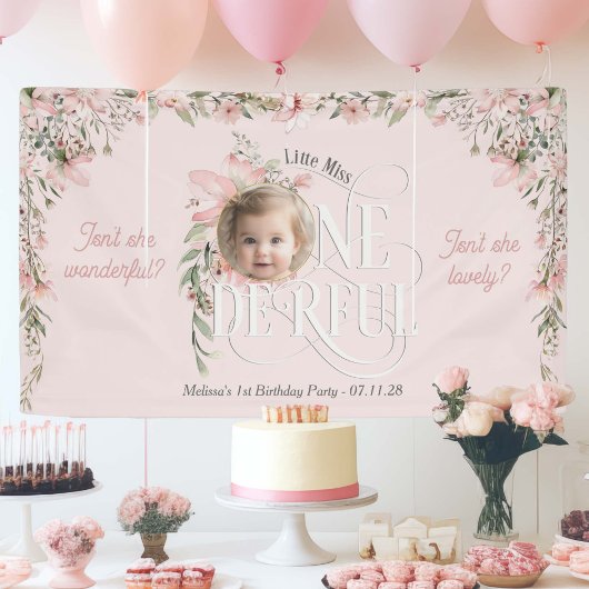 Roze Wildflower Miss Onederful Meisje 1e Verjaarda Spandoek