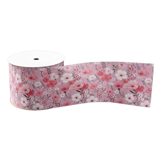 Roze Wildflower Patroon Grosgrain Lint (Spoel)