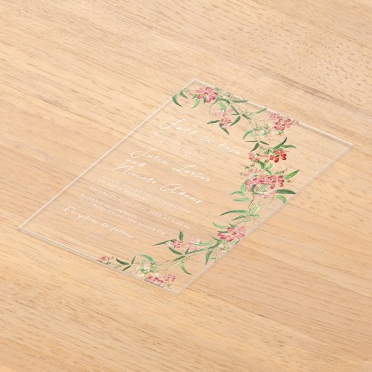 Roze Wildflower Roos Spring Garland Wedding Acryl Uitnodigingen (Laagn)