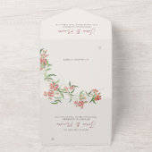 Roze Wildflower Roos Spring Garland Wedding All In One Uitnodiging (Buitenkant)