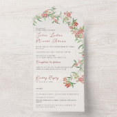Roze Wildflower Roos Spring Garland Wedding All In One Uitnodiging (Binnen)