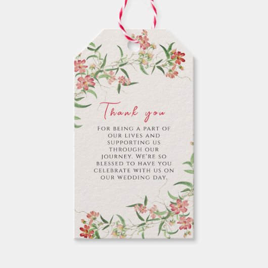 Roze Wildflower Roos Spring Garland Wedding Cadeaulabel (Voorkant)