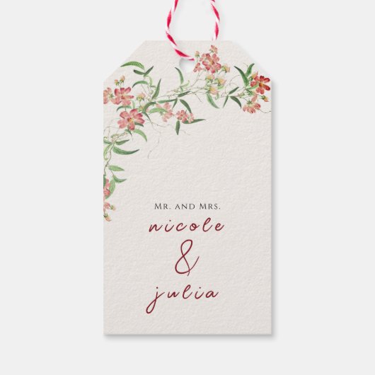 Roze Wildflower Roos Spring Garland Wedding Cadeaulabel (Achterkant)