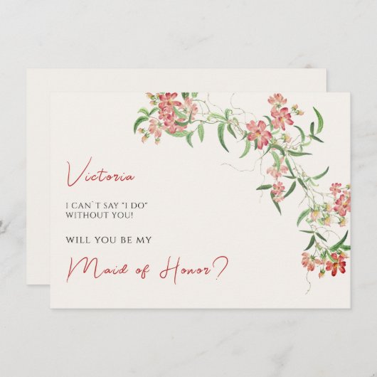 Roze Wildflower Roos Spring Garland Wedding Menu (Voorkant / Achterkant)