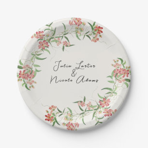 Roze Wildflower Roos Spring Garland Wedding Papieren Bordje
