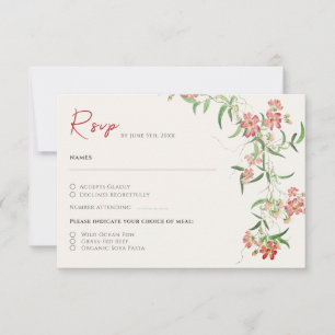Roze Wildflower Roos Spring Garland Wedding RSVP Kaartje