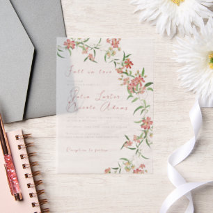 Roze Wildflower Roos Spring Garland Wedding Vellum Uitnodigingen