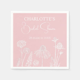 Roze Wildflower Schetst Bloemen Vrijgezellenfeest Servet