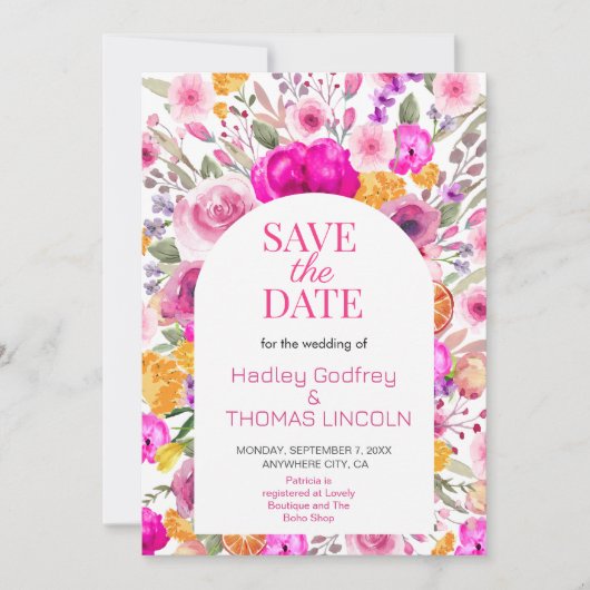 Roze Wildflower Spring Sla de datum op Kaart (Voorkant)