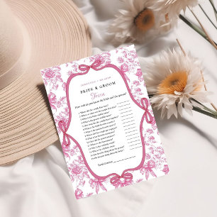 Roze Wildflower Tea bride & Groom Trivia Game Kaar Aankondiging
