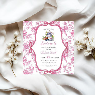 Roze Wildflower Tea Party Bruids Douche Uitnodigin Kaart