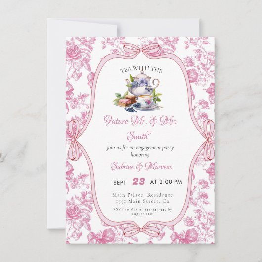 Roze Wildflower Tea Party verlovingsfeest Kaart (Voorkant)