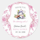Roze Wildflower Tea Party Vrijgezellenfeest Bedank Ronde Sticker (Voorkant)