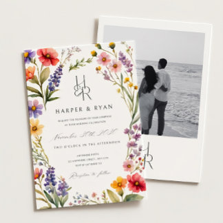 Roze Wildflower Wedding Invitation Suite, Tuin Wij Kaart