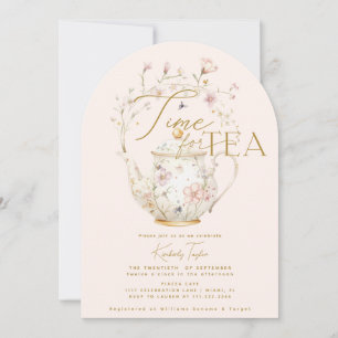 Roze Wildflowers Tijd voor Tea Vrijgezellenfeest P Kaart