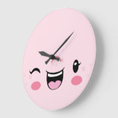 Roze windende Kawaii Face Wall klok (Hoek)