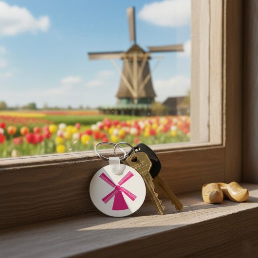 Roze windmolen sleutelhanger