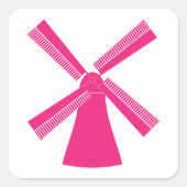 Roze windmolen vierkante sticker (Voorkant)