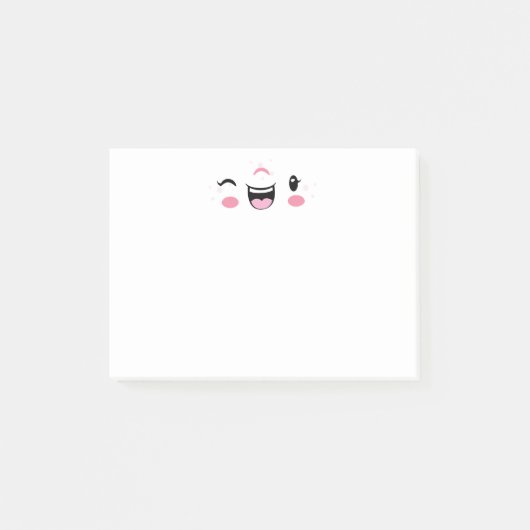 Roze Winkelende Kawaii Face Note-kaarten Post-it® Notes (Voorkant)