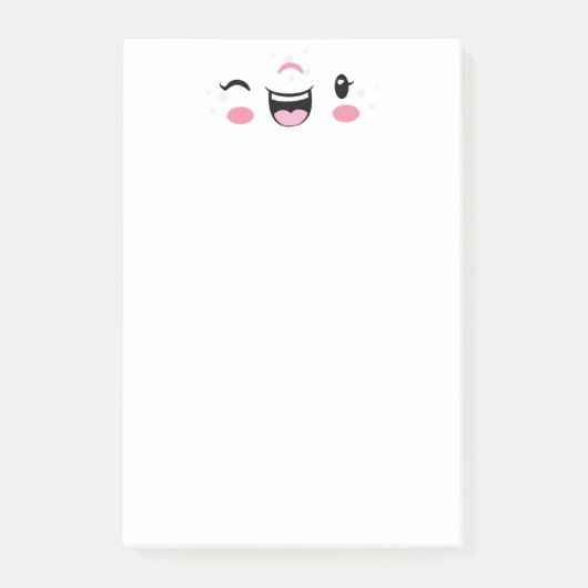 Roze Winkelende Kawaii Face Note-kaarten Post-it® Notes (Voorkant)