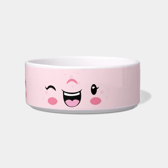 Roze Winking Kawaii Face Dog Bowl Voerbakje (Rechts)