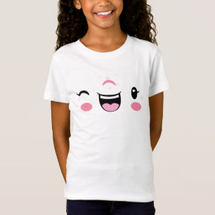 Roze Winking Kawaii Face Kinder Clothing T-shirt