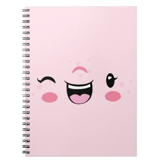 Roze Winking Kawaii Face Notitieboek (Voorkant)