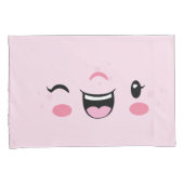 Roze Winking Kawaii Face Pillow Hoesje Set Kussensloop (Voorkant-Rechts)