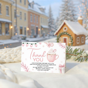 Roze Winter Baby Shower Bedankkaart Informatiekaartje